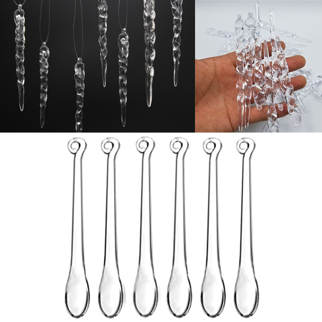 6 ชิ้น/แพ็คตกแต่งคริสต์มาสอะคริลิค Icicle จี้จําลองน้ําแข็ง Xmas Tree แขวนเครื่องประดับฤดูหนาวปีใหม่ Noel Navidad