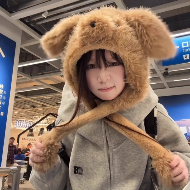เวอร์ชั่นเกาหลีสไตล์ใหม่ย้ายขนยาวลูกสุนัขหูหมวกหญิงฤดูหนาวหนาอบอุ่น เล่ย ฮ หมวกป้องกันหูผ้าพันคอ