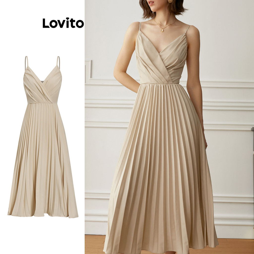 Lovito ชุดเดรสจีบธรรมดาหรูหราสำหรับผู้หญิง L105MD560