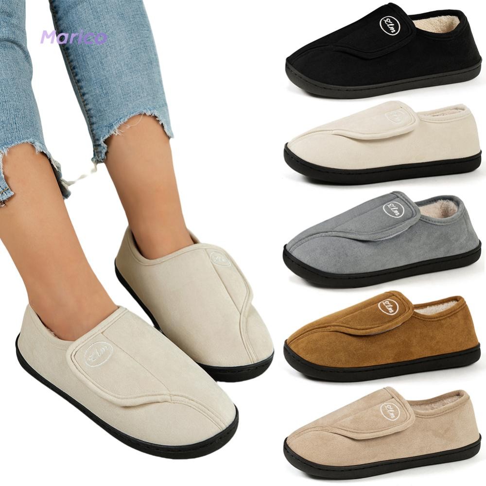 รองเท้าแตะสําหรับผู้ชาย Suede Comfy Warm Plush Walking Shoes สําหรับเบาหวาน Swollen Feet [Marico.th]