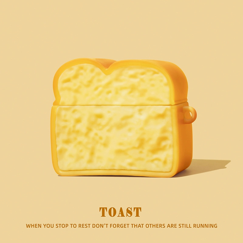 (เคส Airpods4)เคส 3D Toast สําหรับ AirPods4(2024)1/2/3/Pro/Pro2 เคสซิลิโคนอ่อนนุ่มพร้อมคาราบิเนอร์