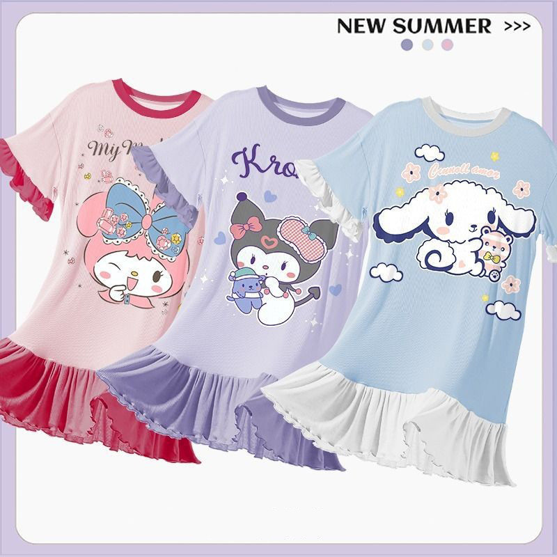 12.12 Waroom ชุดนอนเด็กหญิง Nightdress สไตล์บางฤดูร้อนสาวน้อย Mother-Dughter Nightdress ฤดูร้อน 2024 สไตล์ใหม่ Homewear