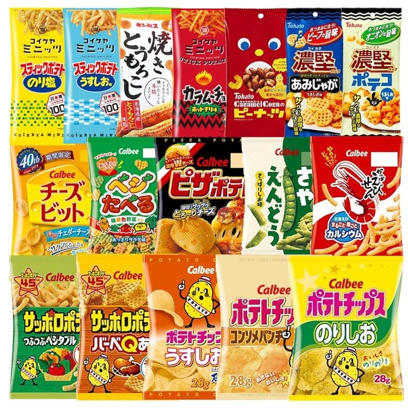 《JAPAN》★Assorted Snack Pack - Potato Chips, Pizza Potato, Salted Seaweed, and more