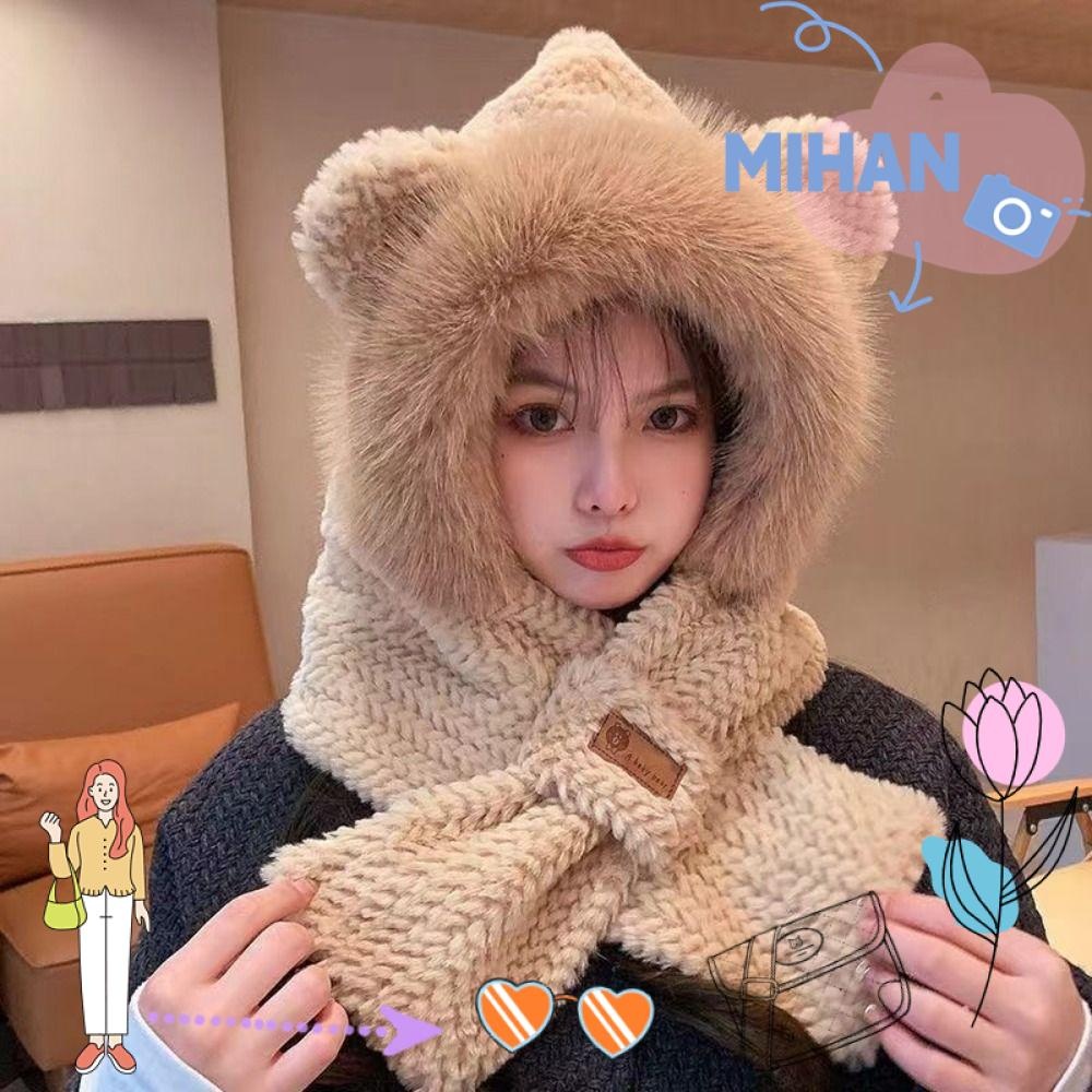 เดือน แบบบูรณาการหมวกผ้าพันคอ, กันลม หนาหมวกบีนนี่ผ้าพันคอ,ฤดูหนาวนุ่มสบายๆอบอุ่นป้องกันหูหมวกกลางแจ้ง