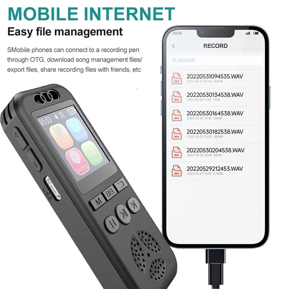 เครื่องบันทึกเสียงดิจิตอลเครื่องเล่น MP3 ความละเอียดสูง ลดเสียงรบกวน ของ เครื่องเล่นเสียงหนึ่งคลิกอุปกรณ์บันทึกเสียงแบบพกพา