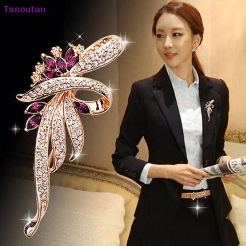 [TSST] เข็มกลัด Pin Diamond Corsage High-end Womens Delicate Corsage Suit Pin ของขวัญวันหยุด TAN
