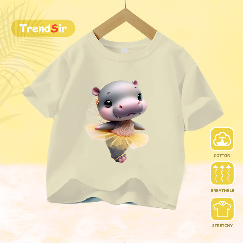 TrendSir มาใหม่ เสื้อหมูเด้งBouncy pig shirt เด็ก เสื้อยืด cotton สไตล์บัลเลต์ 100%cotton 7สี 100-140