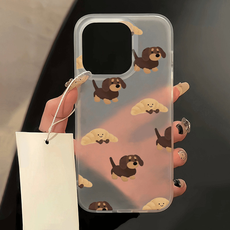 Iphone 16 15 14 13 12 11 Pro Max X XR XS Max 7 8 Plus INS น่ารักการ์ตูนไส้กรอกสุนัขเคสโทรศัพท์ปกอ่อน