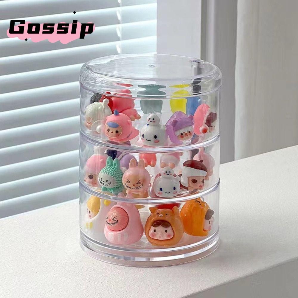 Gossip Pop Bean Display Rack 360° หมุนกล่องแสดงหุ่นหลายชั้น,กล่องเก็บตุ๊กตาป๊อปมาร์ทพลาสติกกันฝุ่น