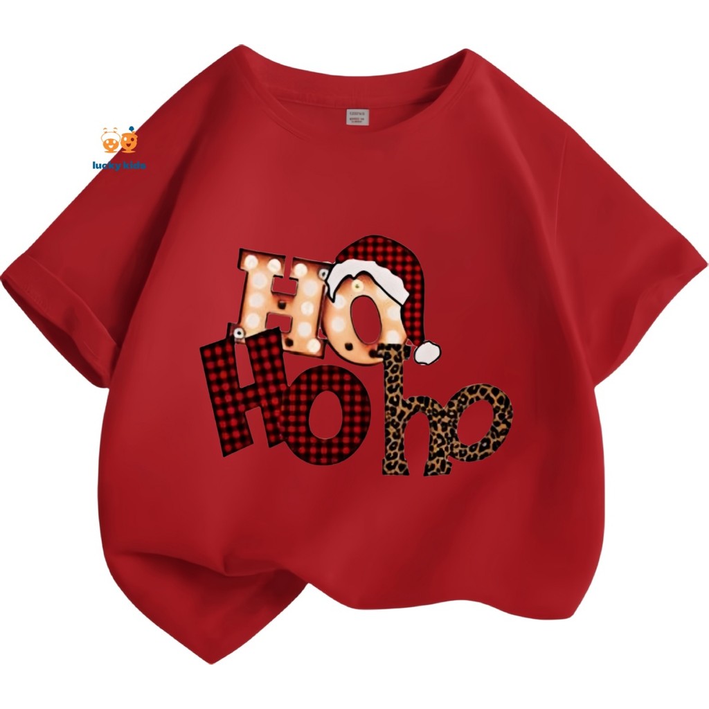[Merry christmas] เสื้อยืดเด็กผู้ชายและผู้หญิงเสื้อยืดเด็กคริสต์มาสมีความยืดหยุ่นและไม่เปลี่ยนแปลง LUCKY KIDS