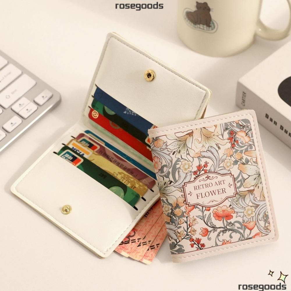 Rose Mini Wallets, กระเป๋าใส่เหรียญกันน้ําหนัง PU, แบบพกพาความจุขนาดใหญ่น้ําหนักเบา ID Card Holder ผู้หญิง
