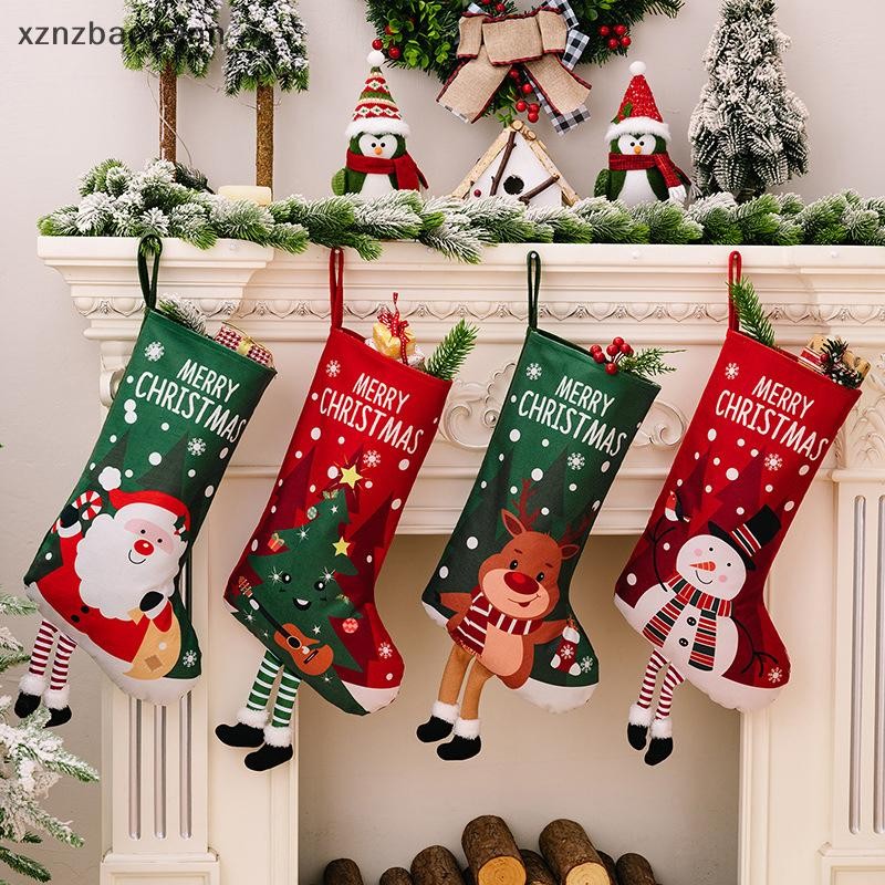 [XZNZV] ถุงเท้าคริสต์มาส Snowman Elk ความจุขนาดใหญ่ Santa Claus ถุงเท้ายาวประณีตหนา IKFG