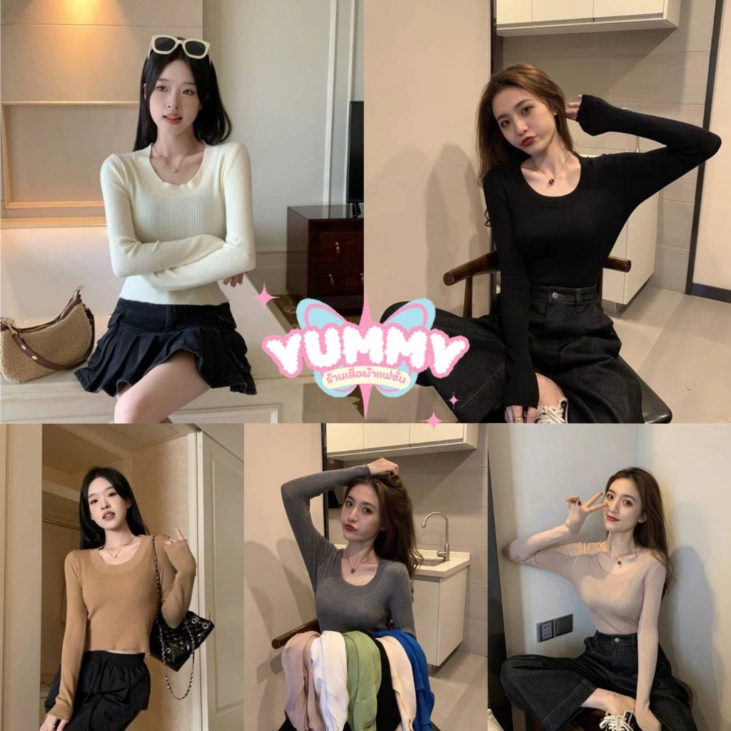 🎀Yummy Shop🎀พร้อมส่ง (70175) -C เสื้อไหมพรมผ้าร่องคอกลม แขนยาว