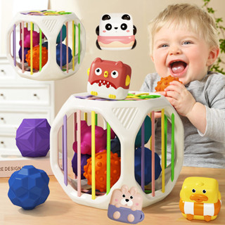 COD ของเล่นมอนเตสซอรี่ 6in1รูปทรงลูกบาศก์ สีรุ้ง บล็อคตัวต่อ…