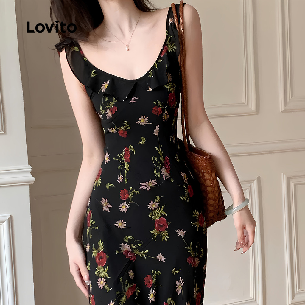 Lovito ชุดเดรสคริสต์มาสแบบลำลองพร้อมซิประบาย สัมผัสนุ่มลื่น ชุดเดรสฤดูใบไม้ผลิ/ฤดูร้อนสำหรับผู้หญิง L137LD160 - รูปที่ 2