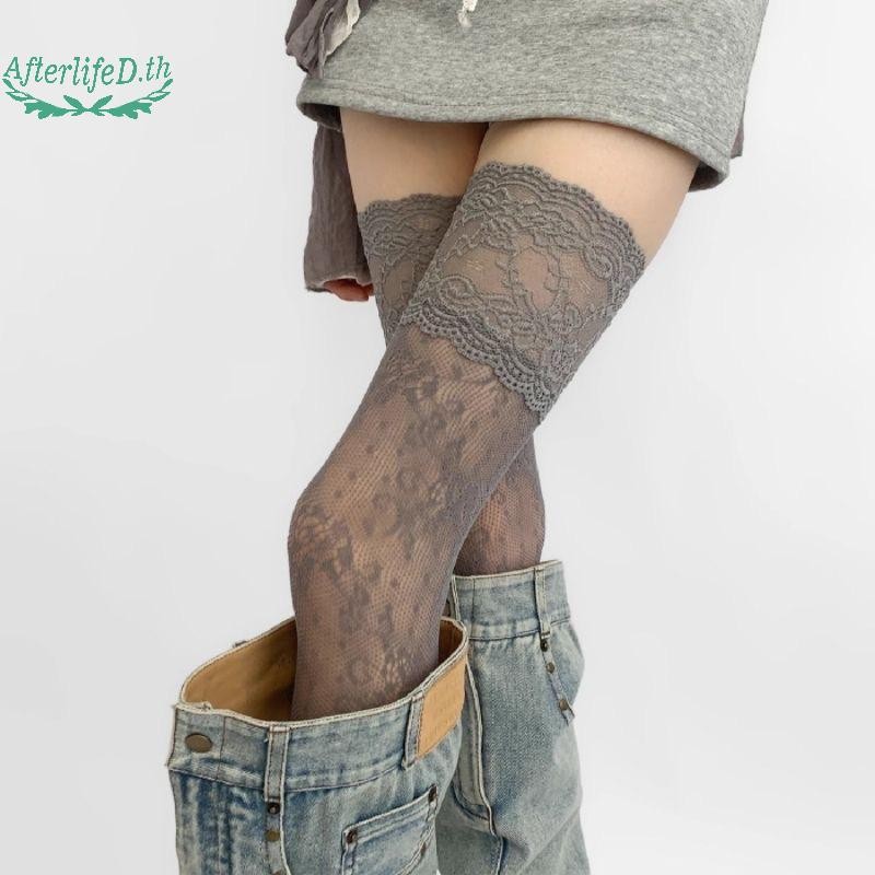 ถุงน่องแบบฟิชน็องสำหรับผู้หญิง วัสดุไนลอนมีขอบลูกไม้ สไตล์เรโทร ลายดอกไม้หวานตา ระบายอากาศได้ดี ทรงสูงเหนือเข่า - รูปที่ 2