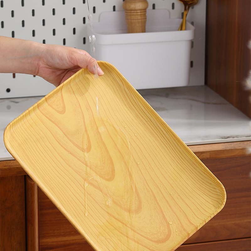 PAสไตล์จีน  ถาดชาผลไม้ ถาดเก็บของ เดสก์ท็อป ถาด ลายไม้เทียม ของว่าง PP - รูปที่ 3