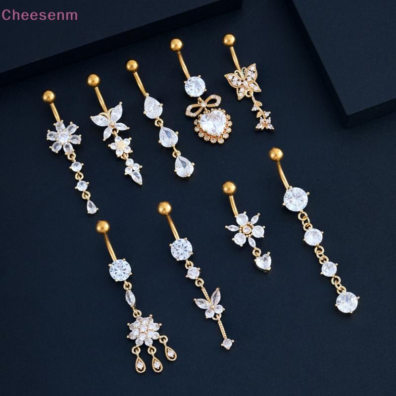 Cheenm แฟชั่นคริสตัลเพทาย Waterdrop จี้ปุ่มท้องแหวนหัวใจ Navel เจาะสําหรับผู้หญิง Beach Body เครื่องประดับ TH