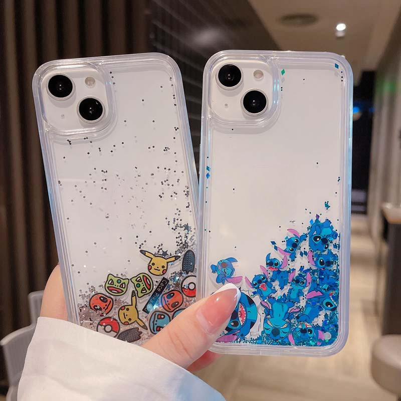 ใสไหลทรายกรณีสําหรับ ไอโฟน iPhone 16 15 14 13 12 11 Pro Max 14 15 16 Plus การบีบอัดการ์ตูนอาคารบล็อกครอบคลุมเต็มรูปแบบขนาดใหญ่หลุมกระจกหลุมออกแบบป้องกันการตกปก
