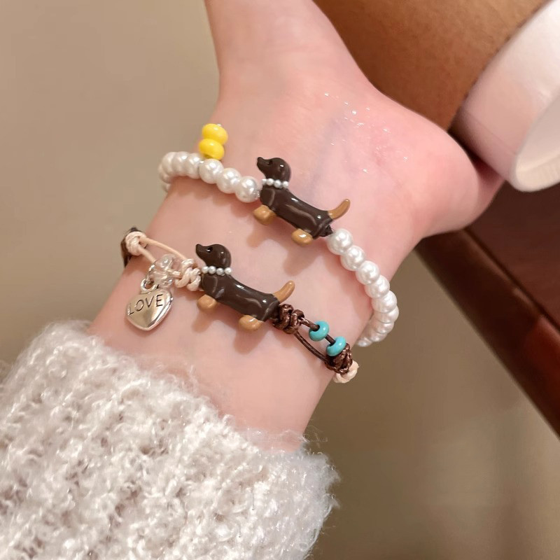 สร้อยข้อมือมุกลูกสุนัขสไตล์เกาหลี ของขวัญวันเกิดสำหรับผู้หญิง