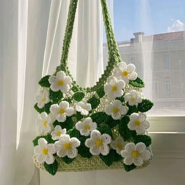 Bag Weaving Material Bag Jasmine Flower Knitted Jasmine Flower diy Handmade Crochet Wool Shoulder Ba