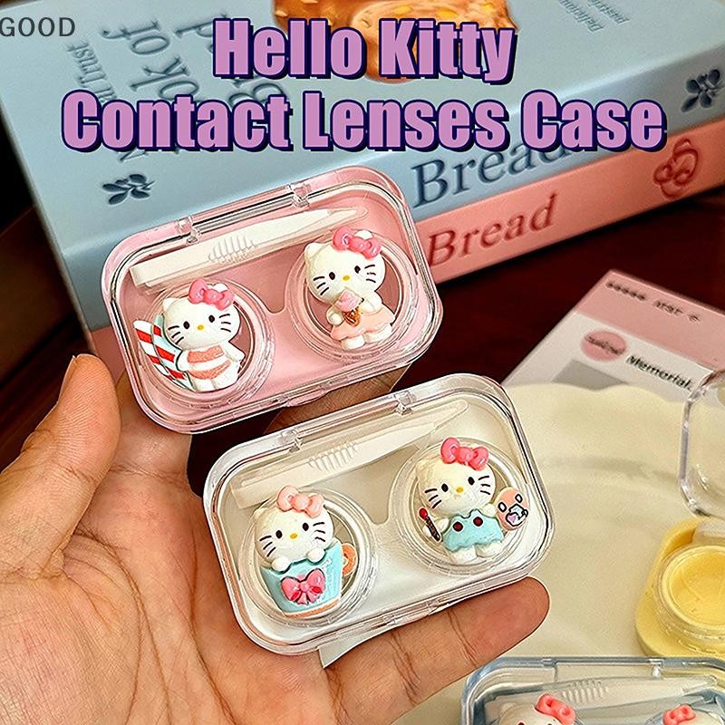 GOOD Kawaii Sanrio Hello Kitty คอนแทคเลนส์ความงามนักเรียนกล่องเก็บเครื่องสําอางแบบพกพาเลนส์คอนเทนเนอ