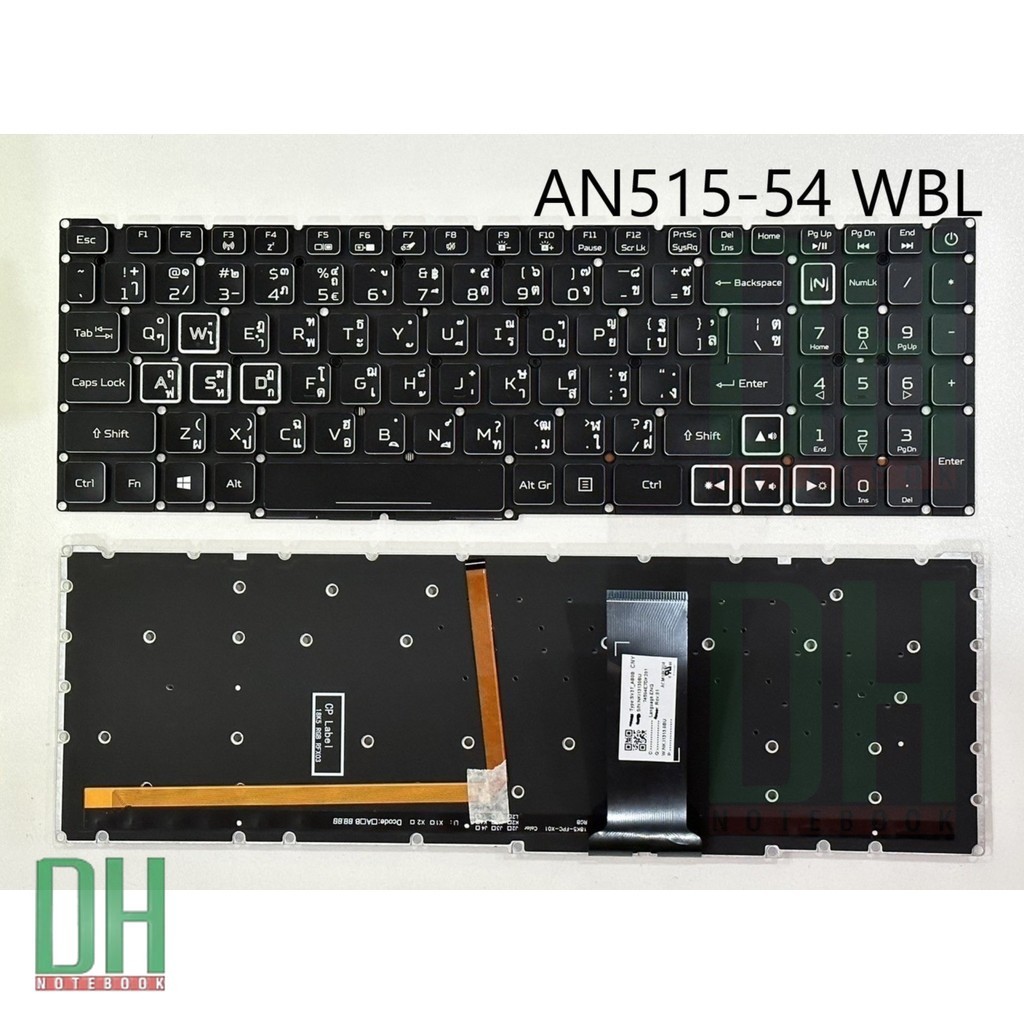 อะไหล่ แป้นพิมพ์ คีย์บอร์ดโน๊ตบุ๊ค Acer Nitro 5 AN515-54 อักษรสีขาว มีไฟ ไทย/eng Laptop Keyboard