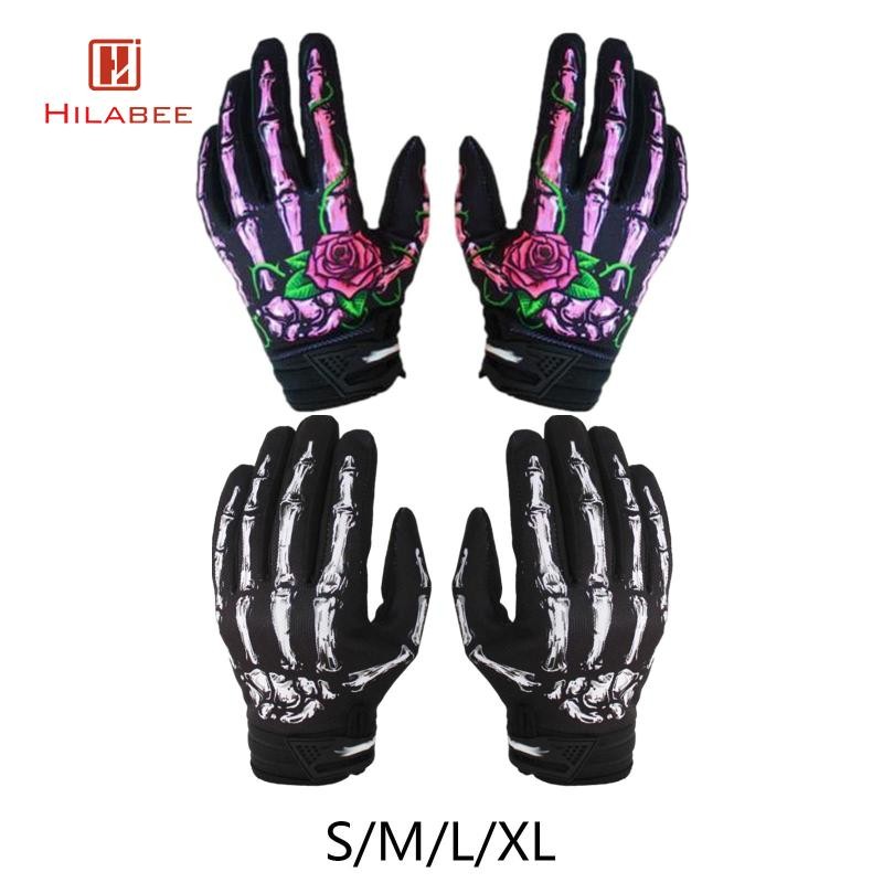 [hilabee] ถุงมือจักรยานจักรยาน Skeleton Paw Pattern Breathable Anti Slip Full Finger Gloves