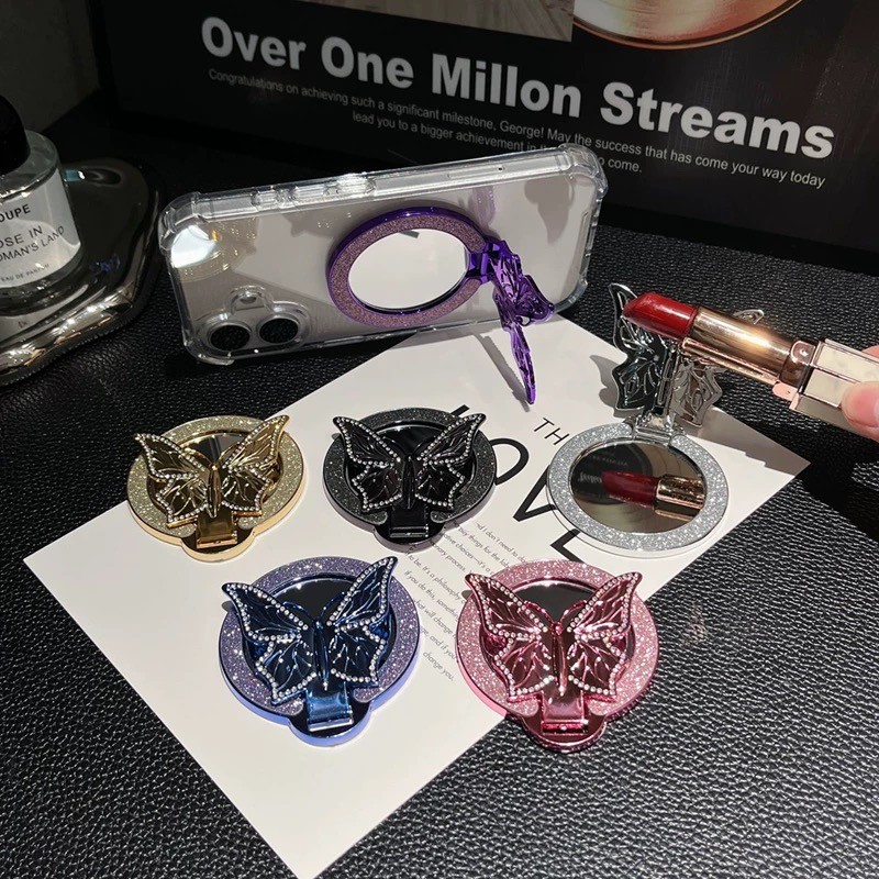 Gitter Mirr สําหรับโทรศัพท์มือถือกรณีแหวนโทรศัพท์ Mount Stand เดสก์ท็อปความงามผีเสื้อ Magetic Bracket Holder