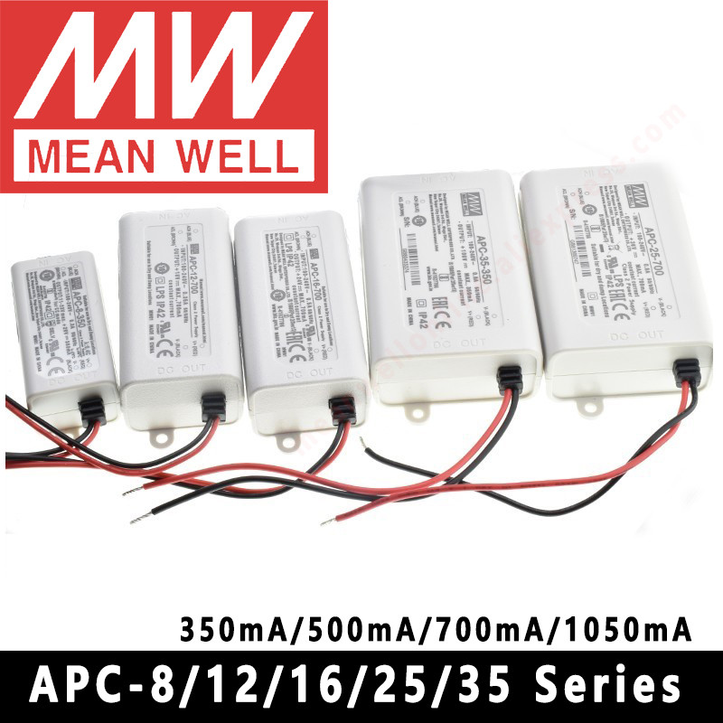Mean Well APC-8/12/16/25/35-250/350/500/700/1050mA Meanwell ไฟ LED ในร่ม SMPS LED แหล่งจ่ายไฟสลับกระแสคงที่