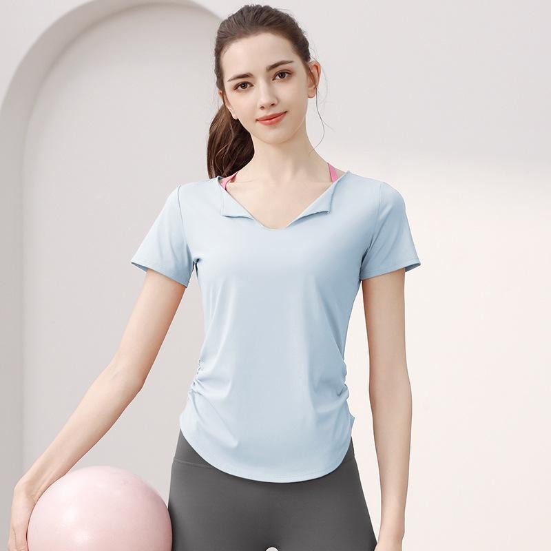 เสื้อยืดออกกำลังกายผู้หญิง ปลอกคอมีสไตล์ ไร้รอยต่อ รูปที่ 4