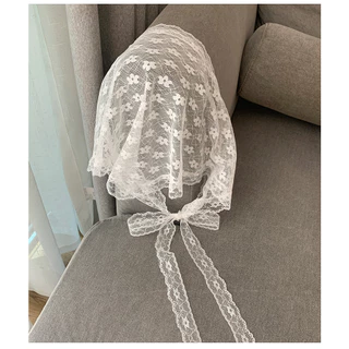 (ส่งจากไทย)ผ้าคลุมผมสามเหลี่ยมลูกไม้สไตล์ฝรั่งเศส ดีไซน์วินเทจลายดอกไม้ เนื้อบางเบาระบายอากาศ ใส่ได้ทุกฤดู