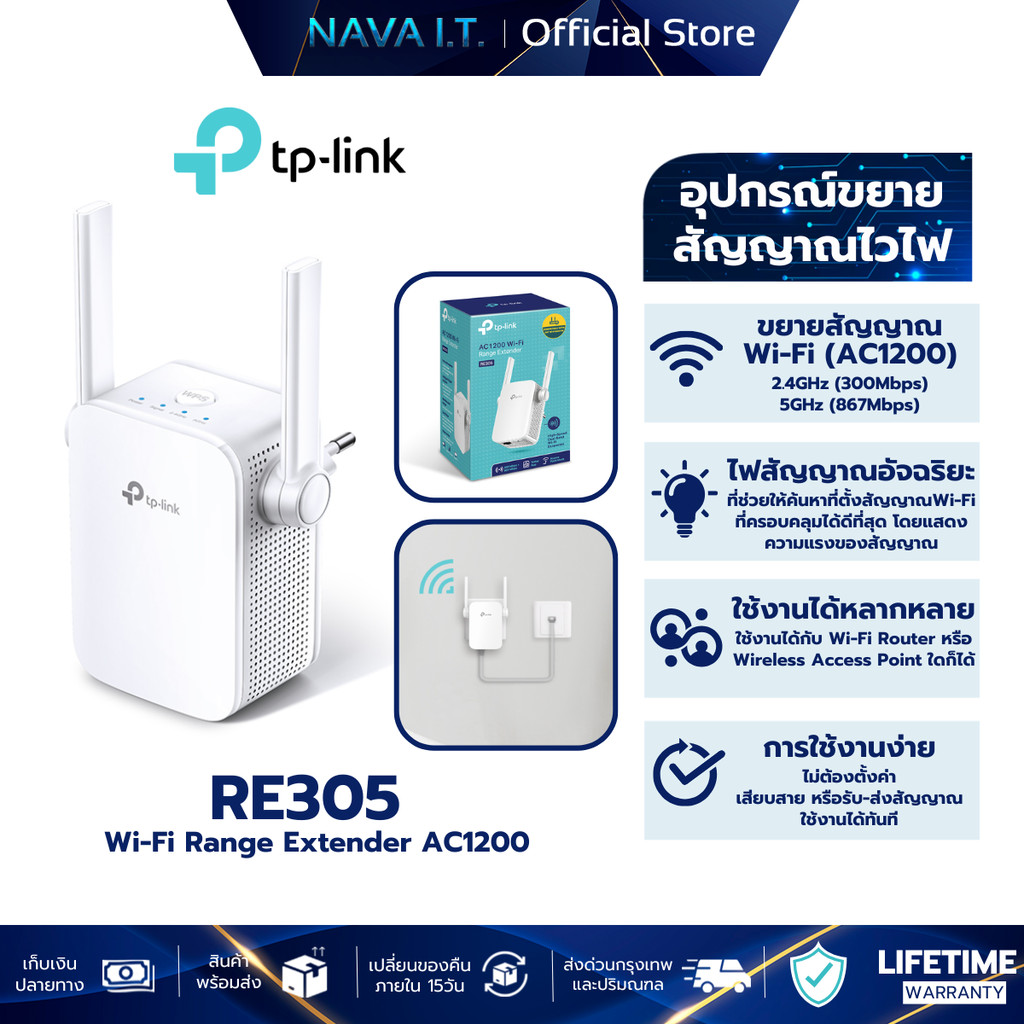 TP-LINK RE305 AC1200 AC1200 WiFi Repeater อุปกรณ์ขยายสัญญาณ ( Wi-Fi Range Extender)