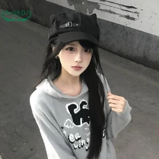 AF ผู้หญิงหู Harajuku Gothic Lolita Beret Y2K หญิง Steampunk Punk ซิป Handmade Sun หมวก A