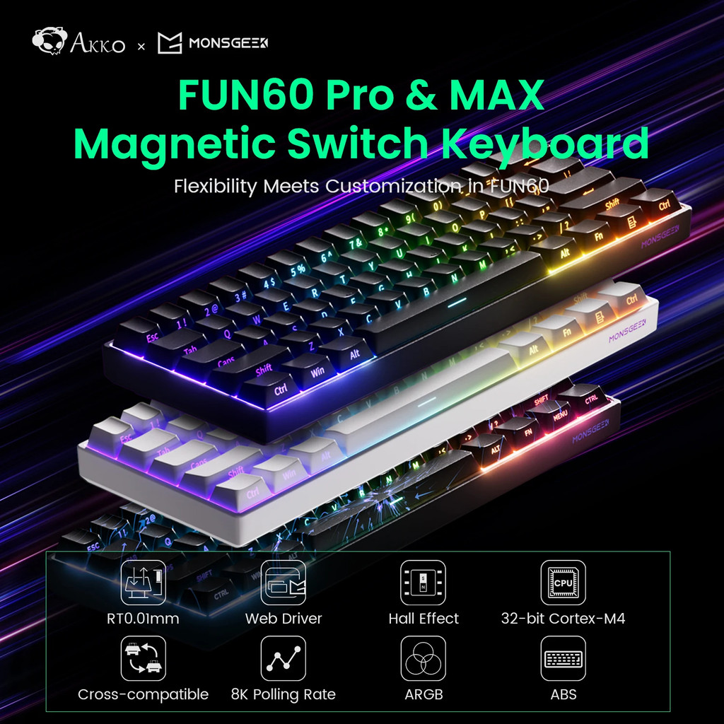 FUN60 PRO&MAX HE คีย์บอร์ดแม่เหล็ก 60% คีย์บอร์ดเกม Machanical Rapid Trigger 8K คีย์บอร์ดแบบกําหนดเอง Gamer Esports