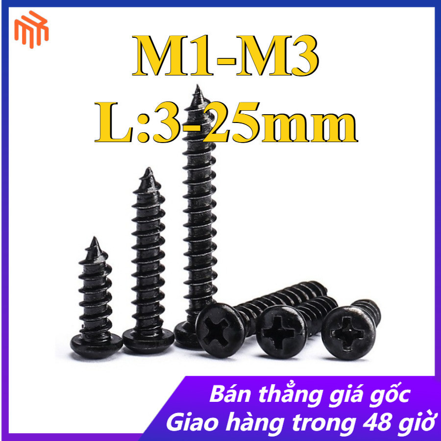 เหล็กคาร์บอนสีดํา PA Phillips หัวกลมสกรูแตะตัวเอง M1/M1.2/M1.4/M1.7/M2/M2.3/M2.6/M3 (MX-VN)