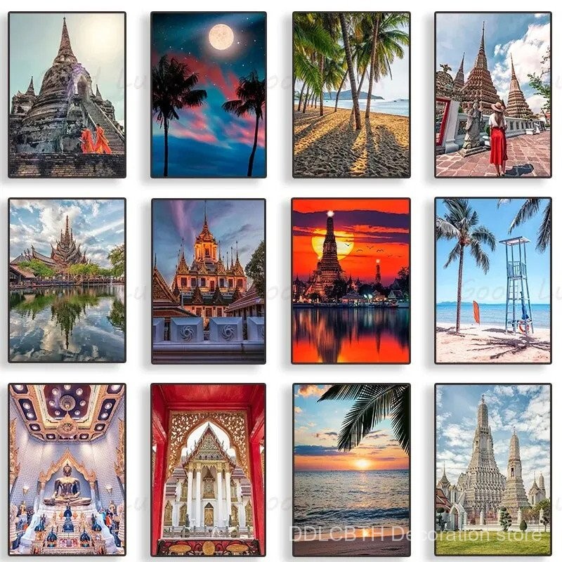 Bangkok Cityscape Canvas Art - Tropical Thailand Travel Landscape Wall Decor Poster VHMS