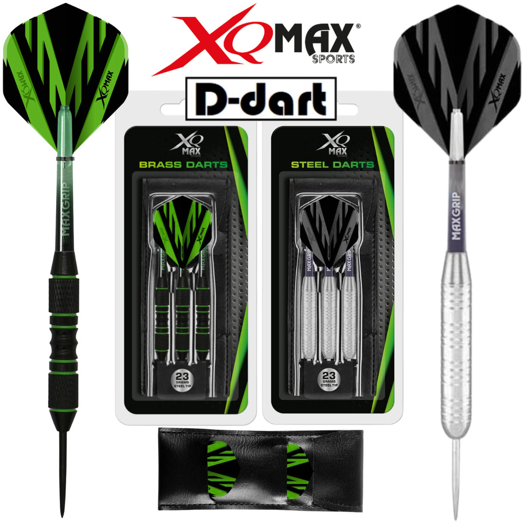 XQMAX STEEL TIP DARTS - 23G BLACK/SILVER COATED BRASS DART SET PU DART CASE (DART PIN ARROW DART)