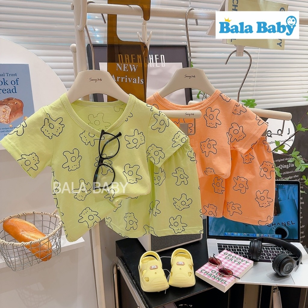 เสื้อผ้าเด็ก ชุดลำลองเซ็ต 2 ชิ้น เสื้อแขนสั้นกางเกงขาสั้น พิมพ์ลายหมี DXT93