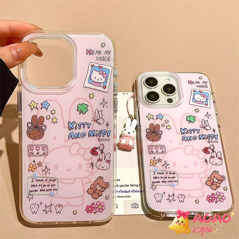 เคสไอโฟน 11 15 สำหรับ iPhone 16 13 11 15 14 12 Pro Max 15 16 14 Plus การ์ตูนน่ารัก กระต่ายคิตตี้ หรูหรา ใหม่ IMD ปกอ่อน