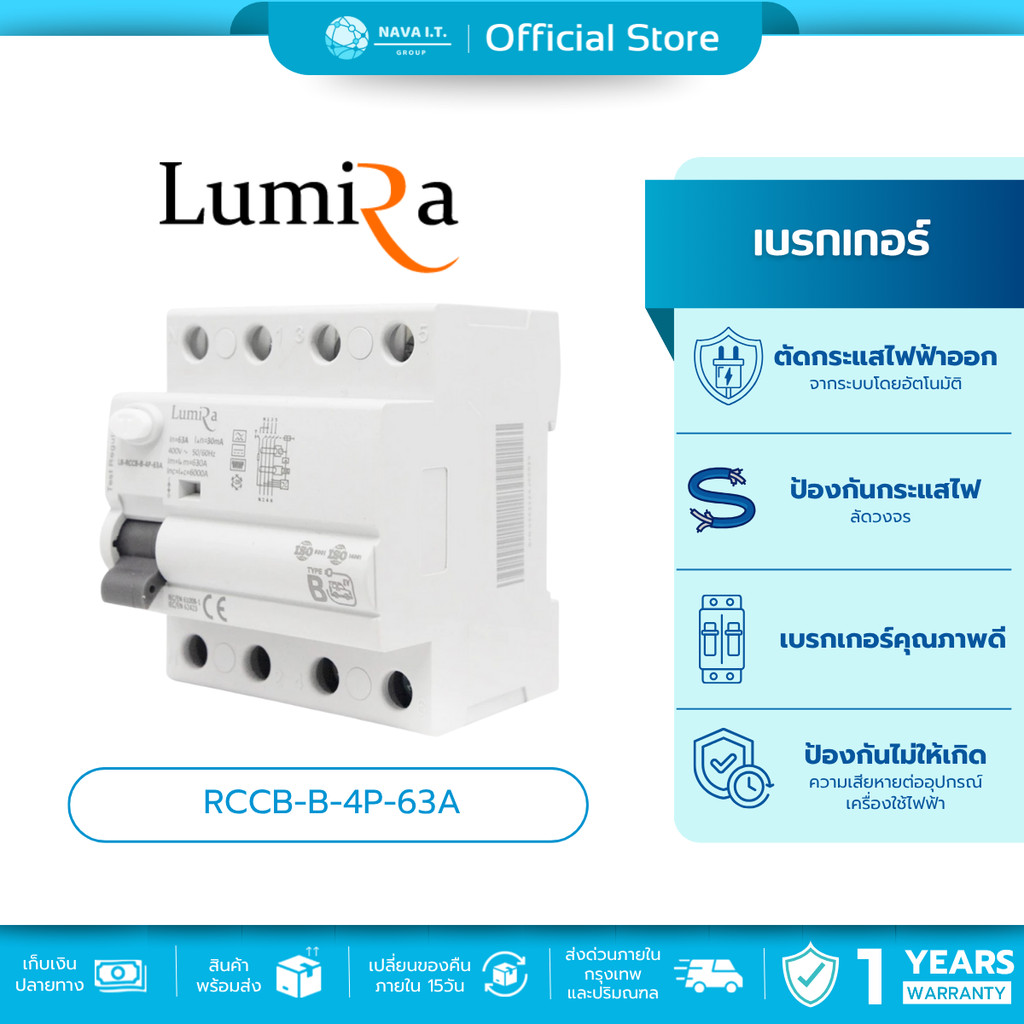 (มีส่งด่วน) Lumira breaker RCCB-B-4P-63A