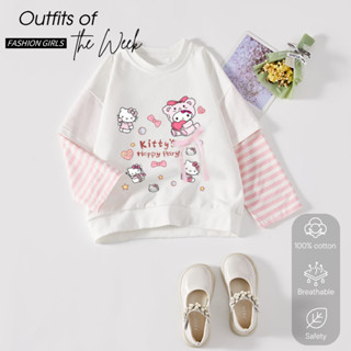 สเวตเตอร์มีฮู้ดแขนยาวสำหรับเด็กผู้หญิง พิมพ์ลวดลายลูกแมว น้ำ…