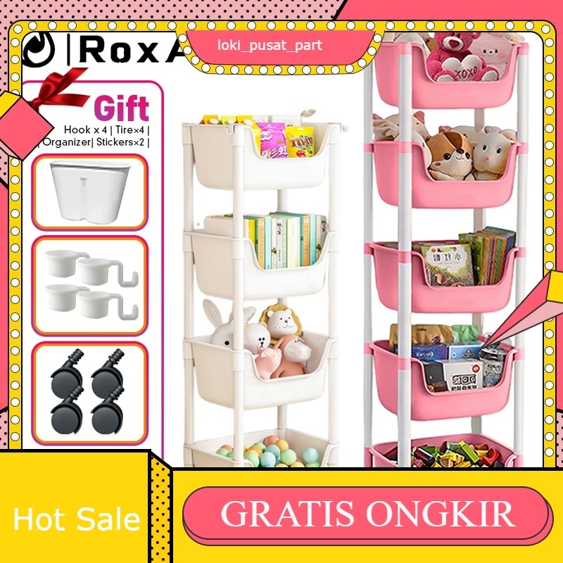 Roxart ชั้นวางของซ้อน 3-5 ชั้นอเนกประสงค์พร้อมล้อสําหรับหนังสือชั้นเก็บของเล่น