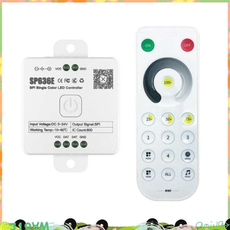Super AND-SP636E SPI DC5-24v คอนโทรลเลอร์ขาวดําพร้อมรีโมทคอนโทรลรองรับรีโมทคอนโทรลสัมผัส 2.4G
