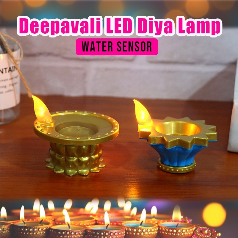 [แบตเตอรี่ฟรี] โคมไฟเซ็นเซอร์น้ําลอยน้ํา Deepavali LED Diya โคมไฟ Diwali โคมไฟเทียนตกแต่ง