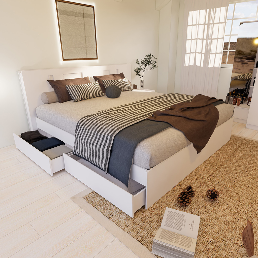 Looms เตียง 6 ฟุต รุ่น Sacha สีขาว (198x216x98 ซม.)  แบรนด์ LOOMS