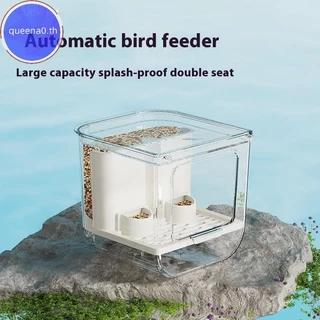 Queena0 Double Slot Bird เครื่องป้อนอัตโนมัติขนาดใหญ่ความจุ Splash Proof กรงอัตโนมัติ Feeding โปร่งใสเครื่องจ่ายอาหาร th
