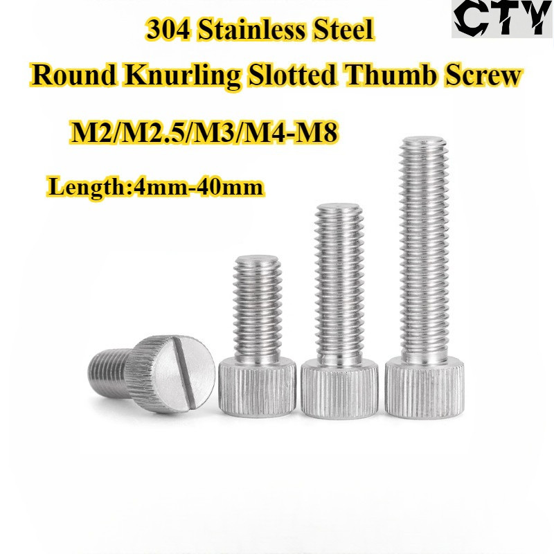 [CTY-SBLS] 304Stainless Steel,Round Knurling Slotted Thumb Screw,M2/M2.5/M3/M4-M8, Flat Head Vertica