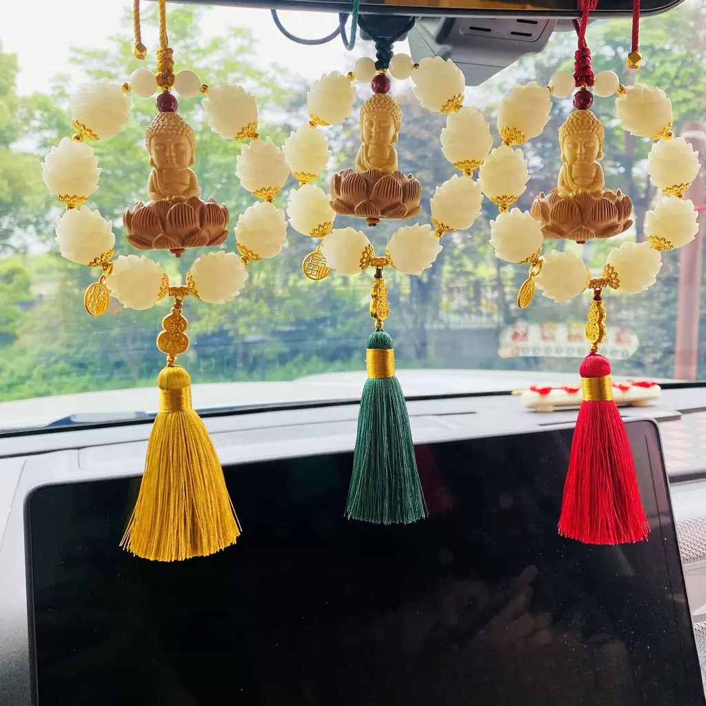 Lucky Lotus Buddha จี้- Elegant Bodhi Lotus พู่รถอุปกรณ์เสริม,พุทธกระจกมองหลัง Charm, Spiritual Car Decor,รถมงคล Blessing สําหรับรถเก๋ง SUV MPV (Peace & P