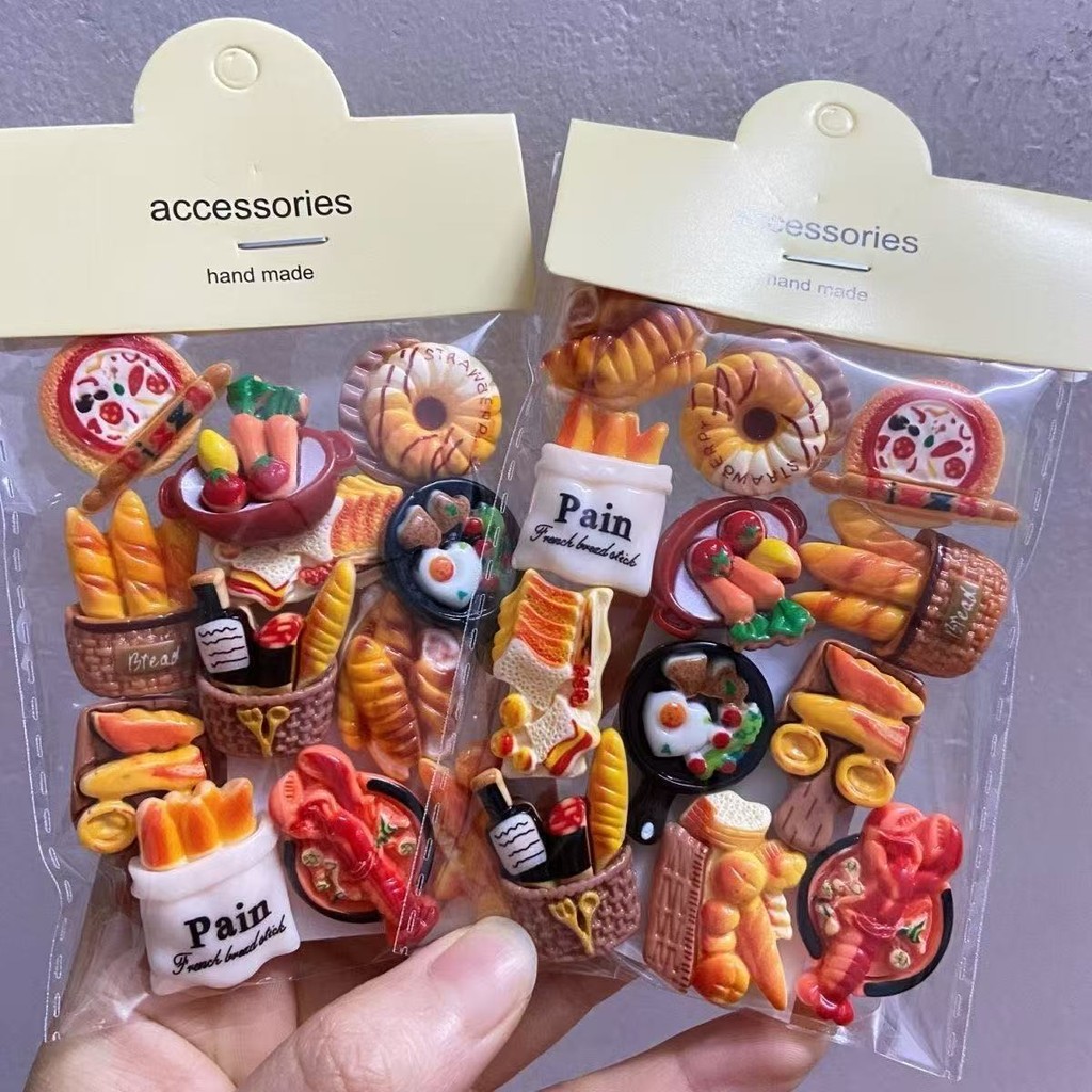 12 ชิ้นอาหารตู้เย็นแม่เหล็กจําลองขนมปังตู้เย็นแม่เหล็กน่ารักตกแต่งภาพข้อความแม่เหล็กสติกเกอร์